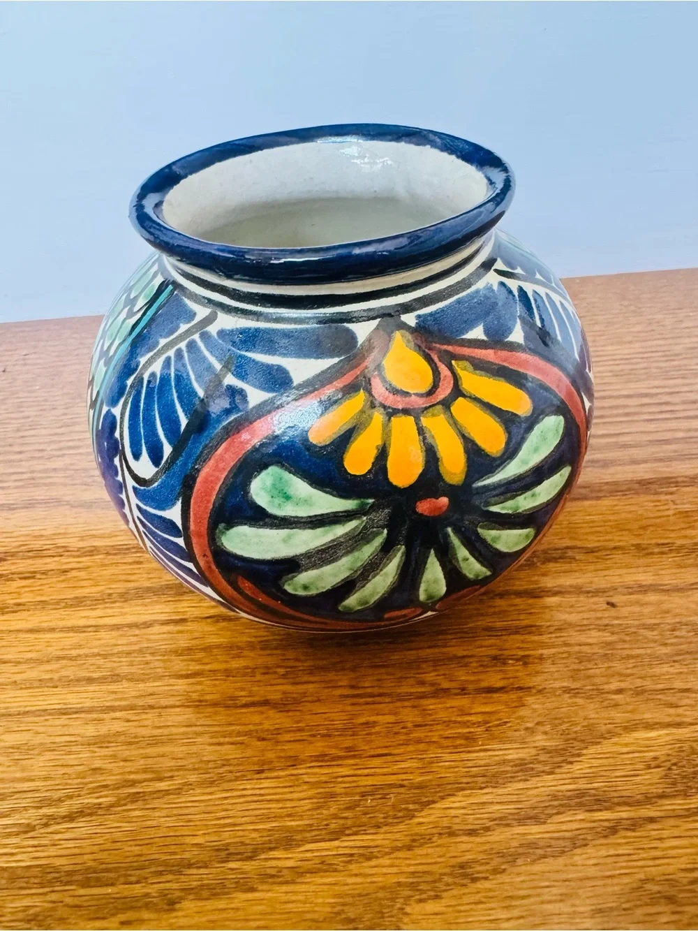 Mexican Folk Art Hand-painted Terracotta Small Vase-Mexico
